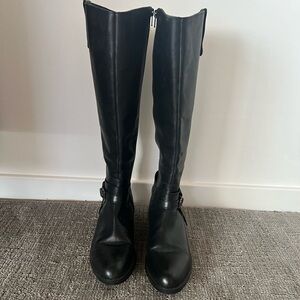 Chelsea and Violet Black Leather Riding Knee Boots